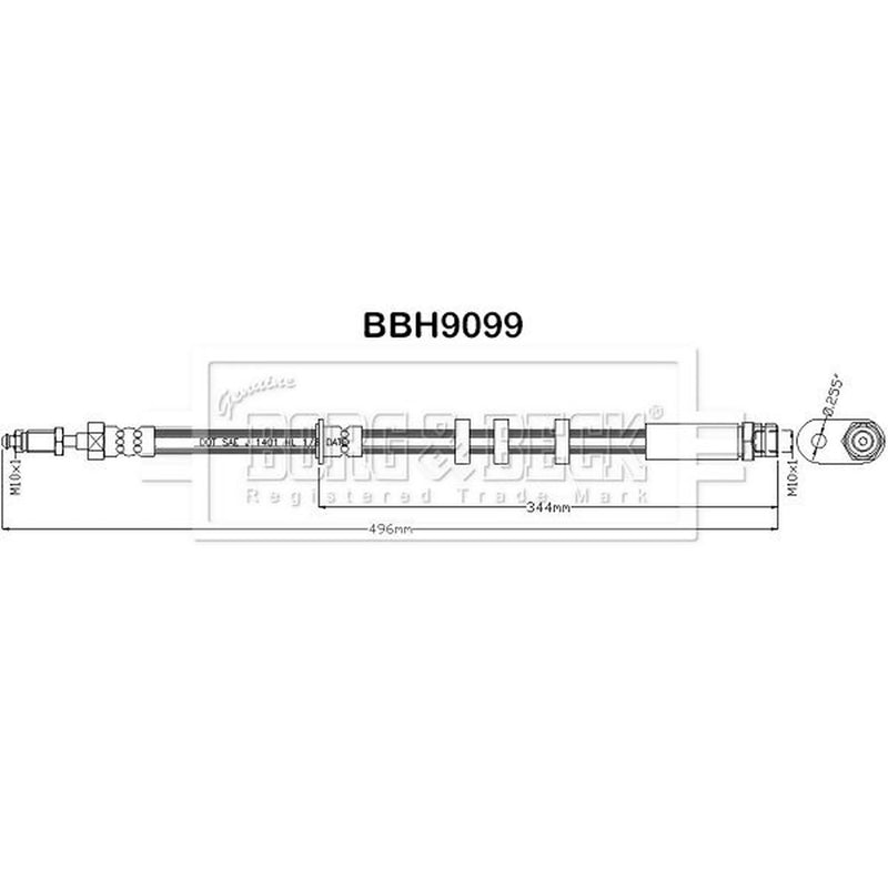 Borg & Beck Brake Hydraulic Hose Line Front Right BBH9099