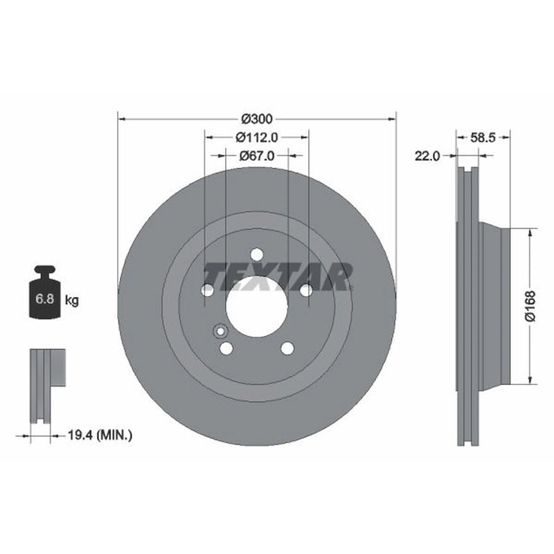 Textar 2 x Vented Rear Brake Discs 92099503