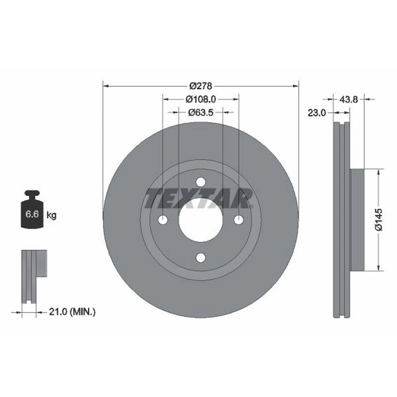 Textar 2 x Vented Front Brake Discs 92303203
