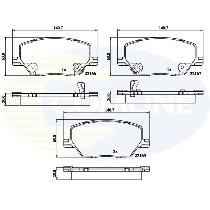 Comline 4 x Front Brake Pad Set fits Fiat 500X 2014-2020 1.0 1.3 1.4 1.6 2.0
