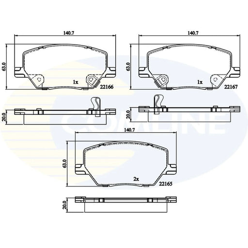 Comline 4 x Front Brake Pad Set fits Fiat 500X 2014-2020 1.0 1.3 1.4 1.6 2.0