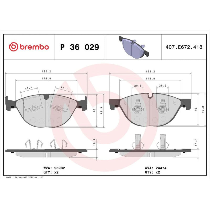 Brembo 4 x Front Brake Pad Set fits Jaguar F-Type 2012-2017 2.0 3.0 5.0
