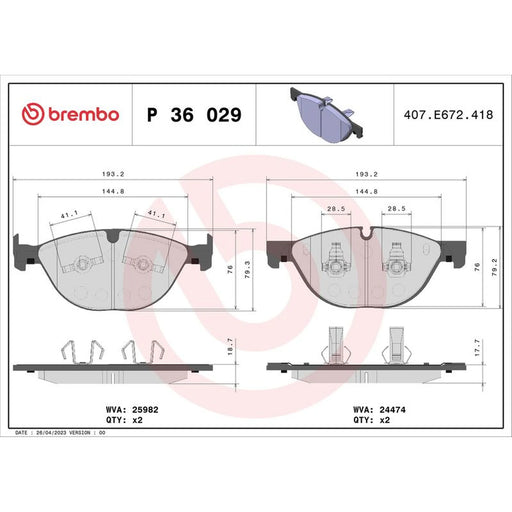 Brembo 4 x Front Brake Pad Set fits Jaguar F-Type 2012-2017 2.0 3.0 5.0