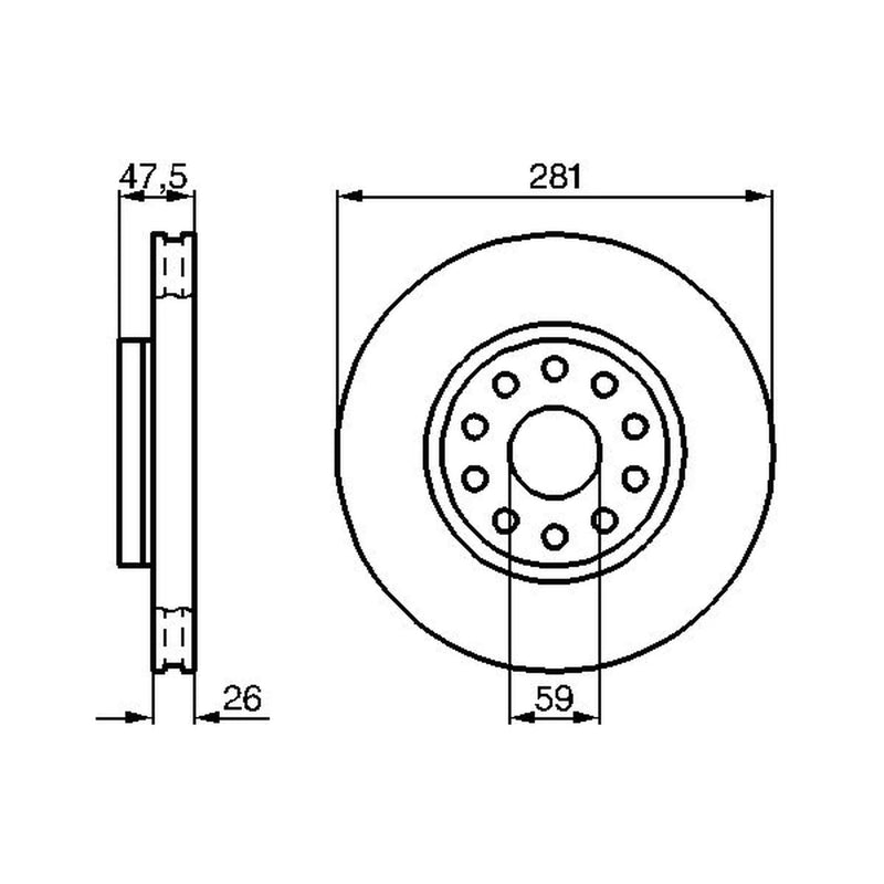 Bosch 2 x Vented Brake Discs fits Alfa Romeo 166 1998-2007 2.0 2.4