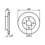 Bosch 2 x Vented Brake Discs fits Toyota Starlet 1989-1999 1.0 1.3 1.5