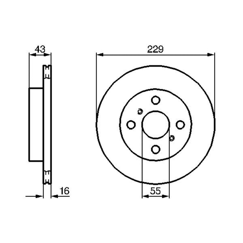 Bosch 2 x Vented Brake Discs fits Toyota Starlet 1989-1999 1.0 1.3 1.5