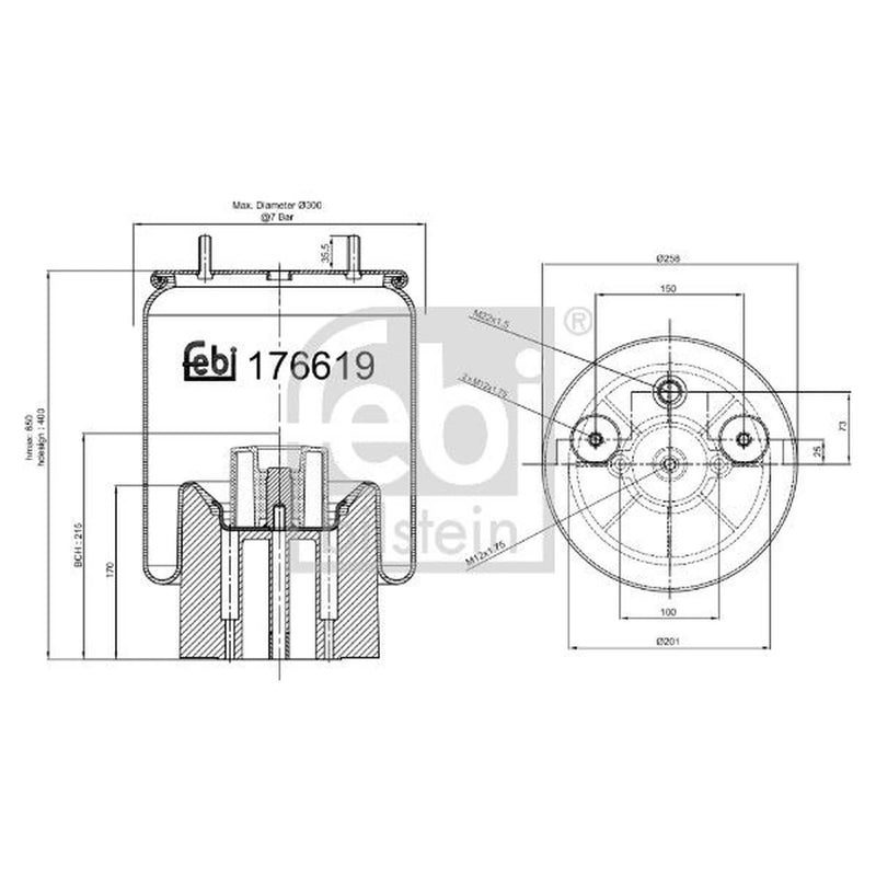 Febi Air Suspension Bellow 201mm 176619 OE 80130001