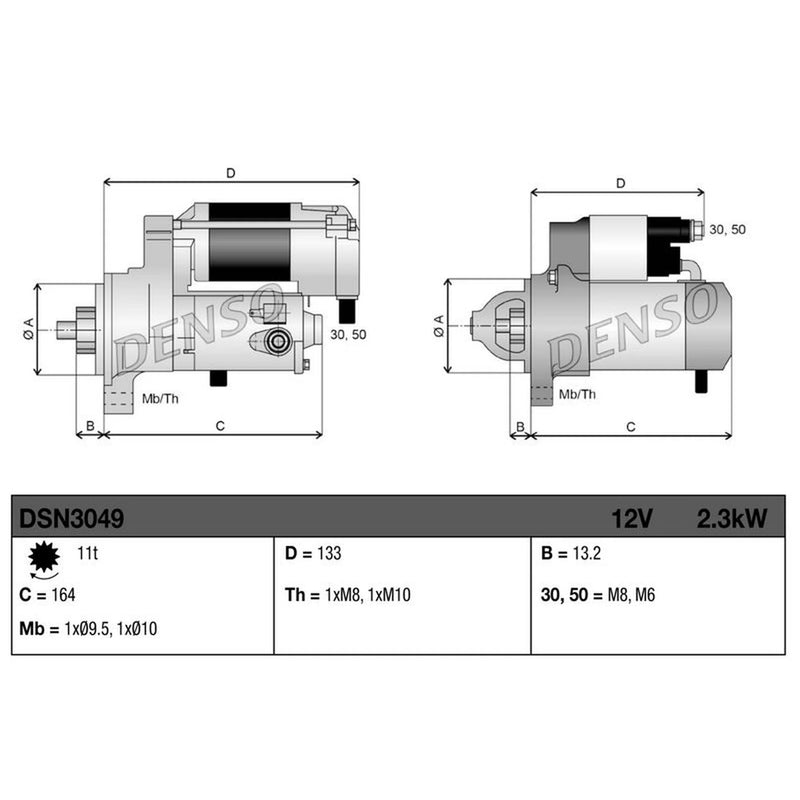Denso Starter Motor 12V 2.3kW 12 Teeth fits Ford Focus II 2004-2012 1.6