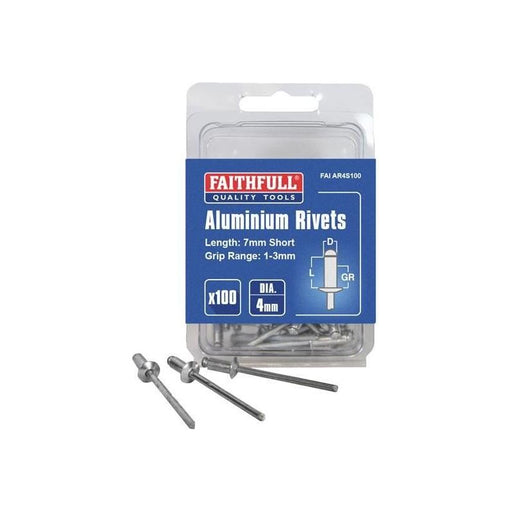 Faithfull Aluminium Rivets 4 x 7mm Short Pre-Pack of 100 Faithfull - Dynamic Drive