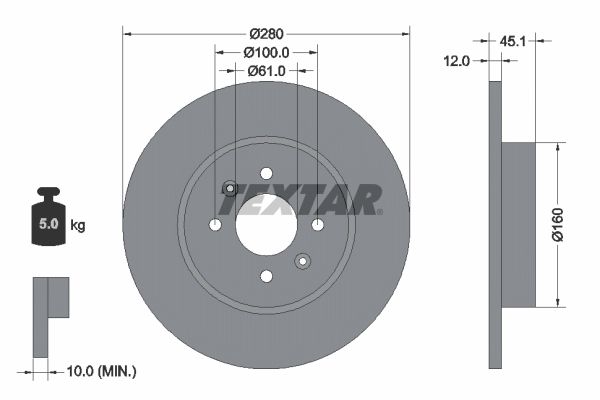 Textar 1 x Solid 280mm Brake Disc 92181203