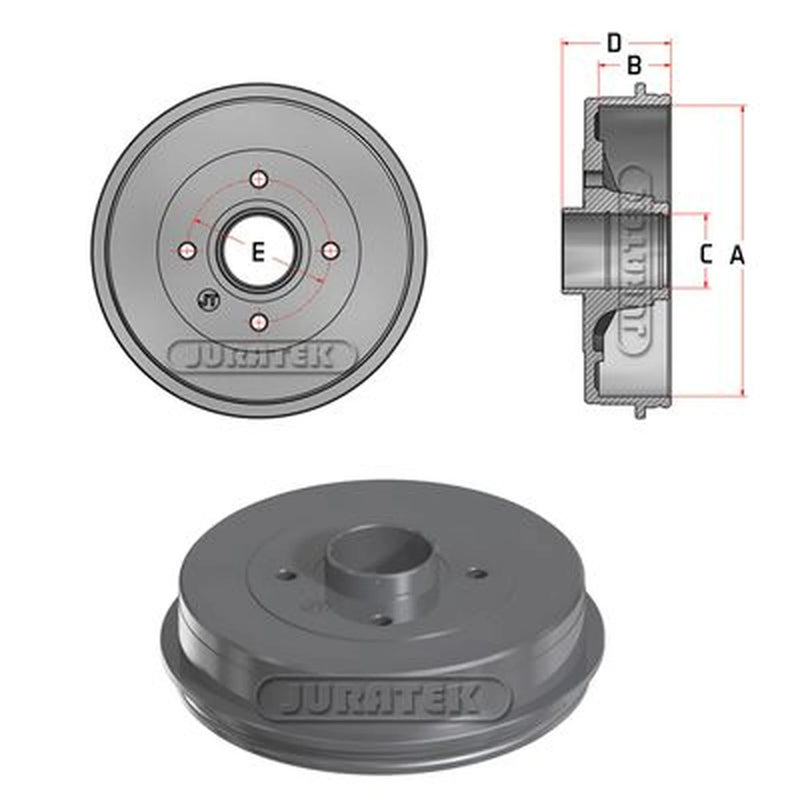 Juratek Brake Drum Assembly Rear fits Dacia Logan 2004-2012 1.2 1.4 1.5 1.6