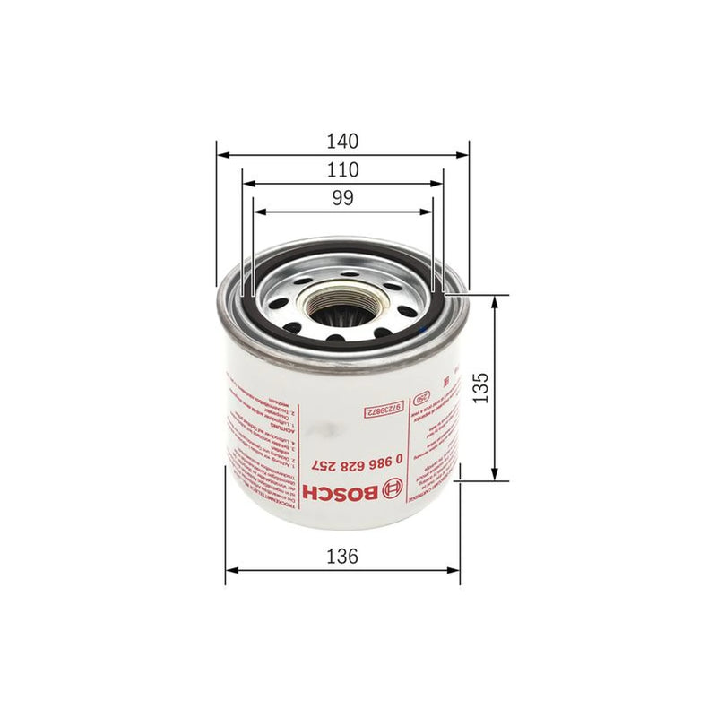 Bosch Cv Air Filter (A Dryer) Z8257 (Hgv) 0 986 628 257