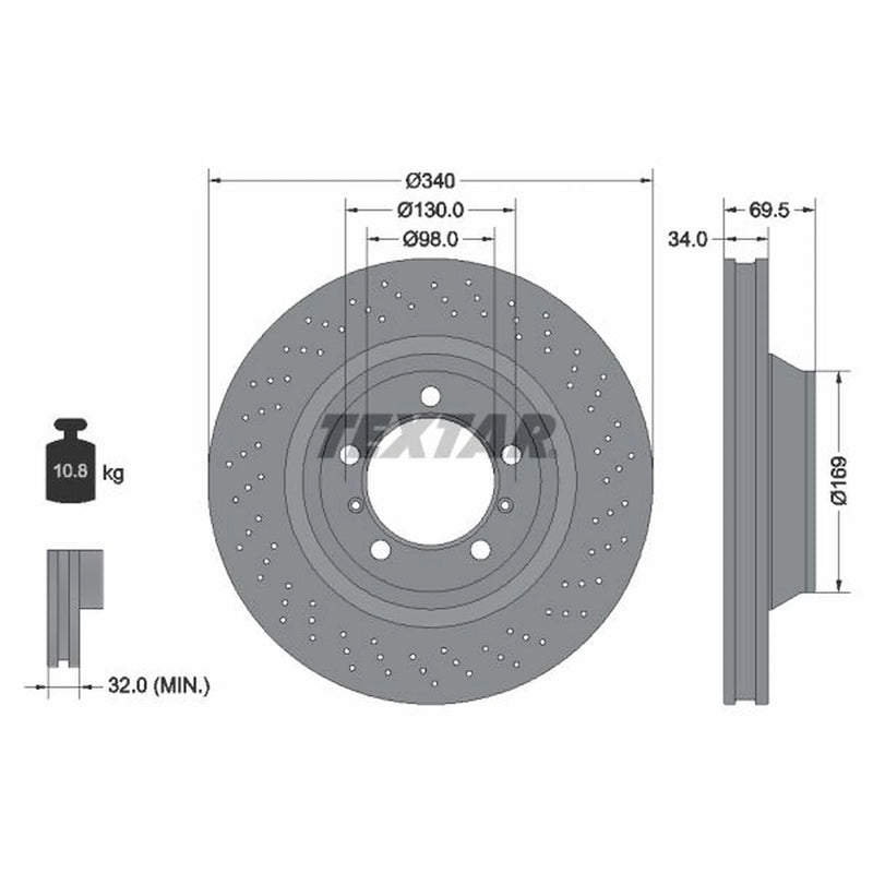 Textar 2 x Front Perforated Brake Discs 92287805