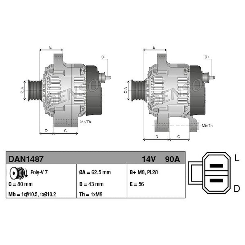 Denso Car Alternator 12V fits Isuzu D-Max II 2012-2018 2.5
