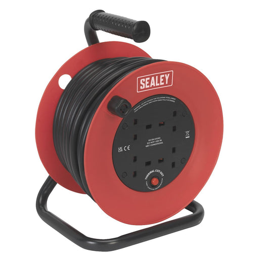 Sealey Cable Reel 25m 4 x 230V 2.5mmï Heavy-Duty Thermal Trip CR22525 Sealey - Dynamic Drive