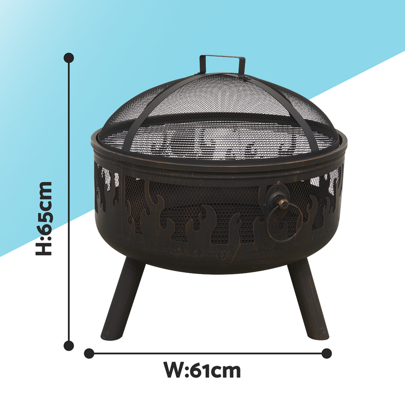 Dellonda Deluxe Firepit Fireplace Outdoor Patio Heater Cooking Grill & Poker Dellonda  - Dynamic Drive