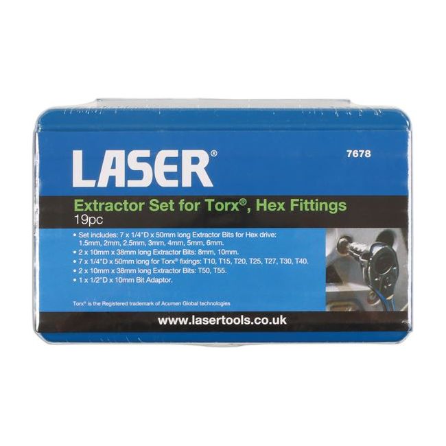 Laser Extractor Set for Torx Hex Fittings 19pc 7678 Laser - Dynamic Drive