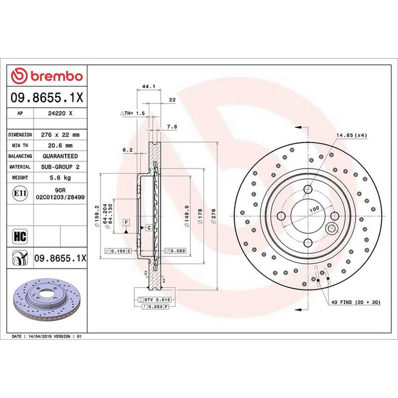 Brembo Xtra 2 x Perforated/Vented Brake Discs fits Mini Mini 2001-2008