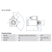 Bosch Starter Motor 12V 3kW 10 Teeth fits Volvo F4 1975-1986