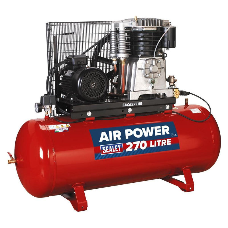 Sealey Air Compressor 270L Belt Drive 10hp 3ph 2-Stage with Cast Cylinders Sealey - Dynamic Drive