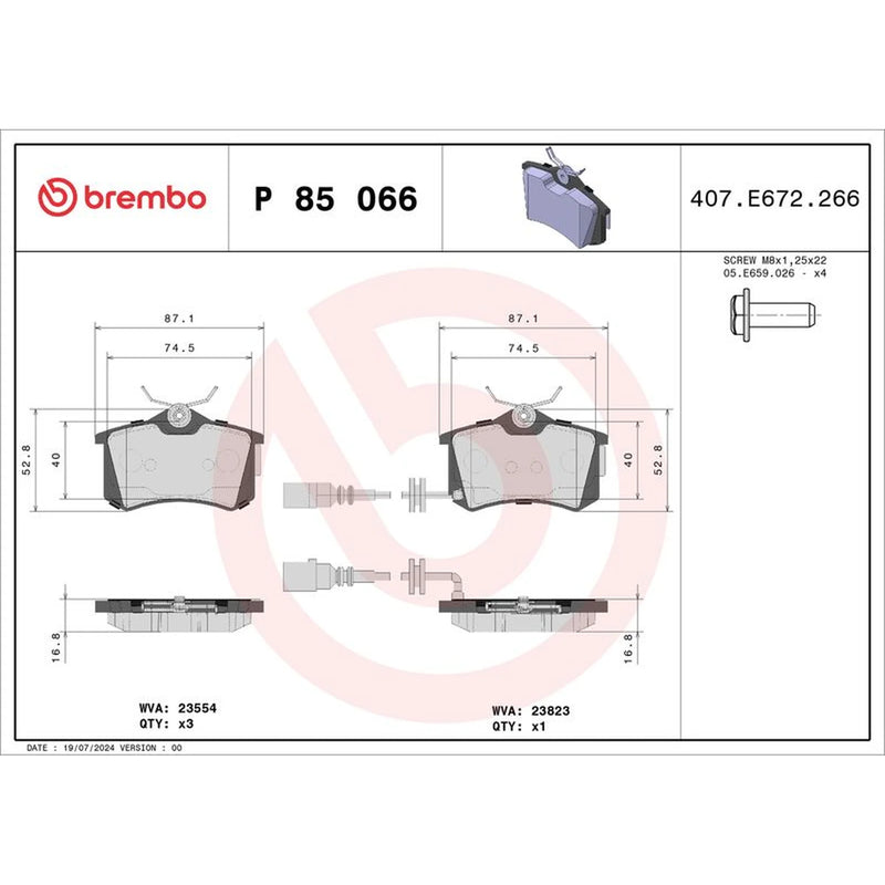 Brembo 4 x Rear Brake Pad Set fits Audi A2 2000-2005 1.4