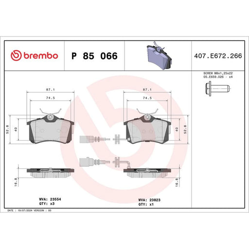 Brembo 4 x Rear Brake Pad Set fits Audi A2 2000-2005 1.4