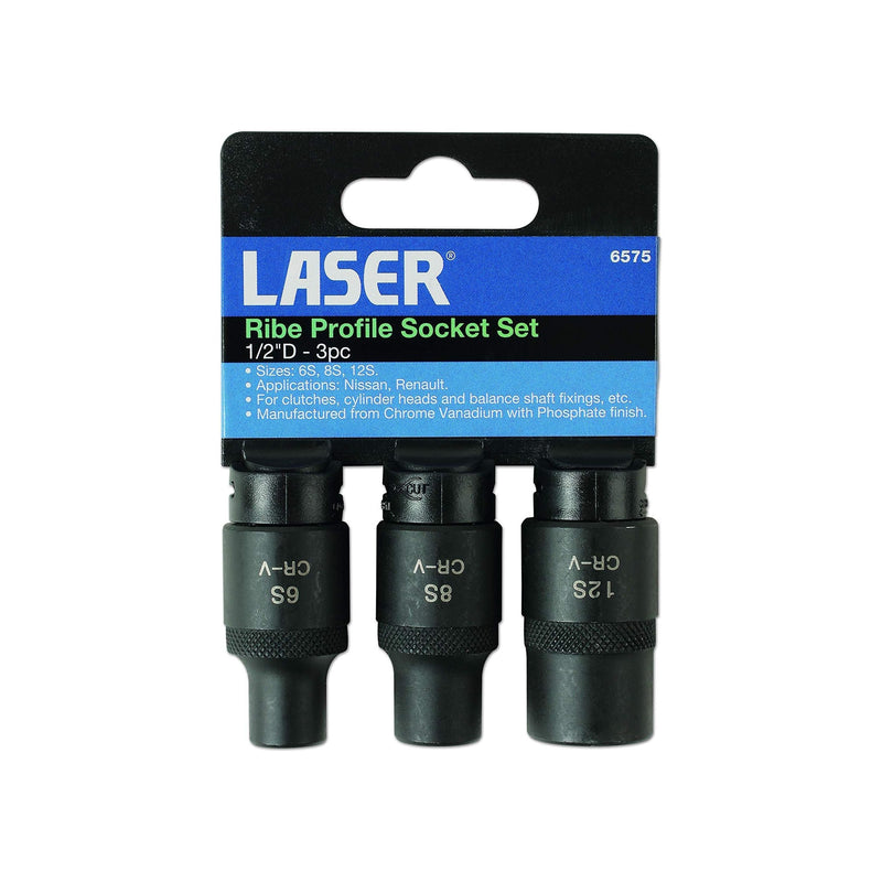 Laser Ribe Socket Set 1/2"D 3pc 6575 Laser - Dynamic Drive