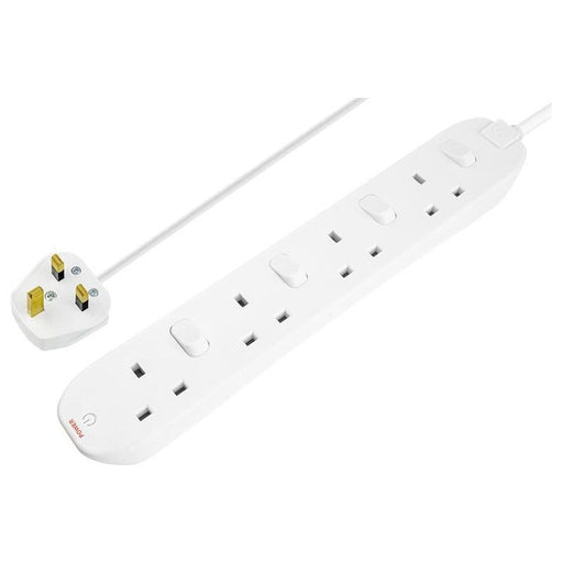 Masterplug Extension Lead 240V 4-Gang 13A White Switched 2m Masterplug - Dynamic Drive