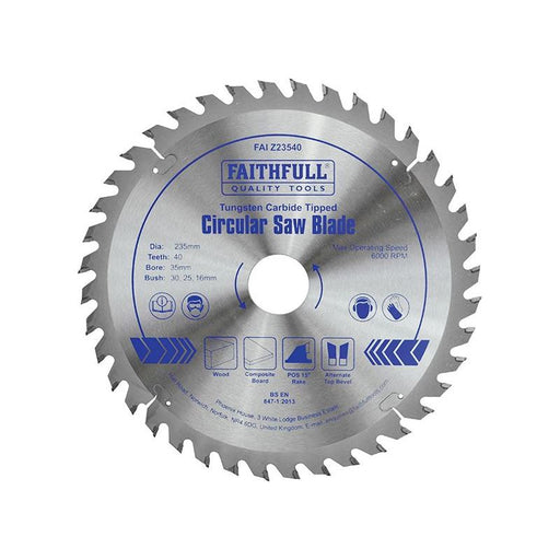 Faithfull TCT Circular Saw Blade 235 x 35mm x 40T POS Faithfull - Dynamic Drive