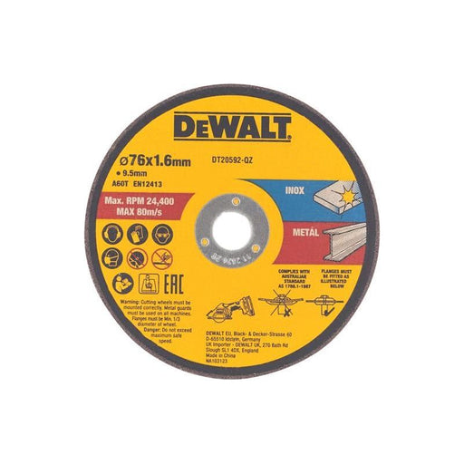 Dewalt Power Tools DT20592 Bonded Abrasive Cutting Disc 76 x 1.6 x 9.5mm (3 Pack) DeWALT Power Tools - Dynamic Drive