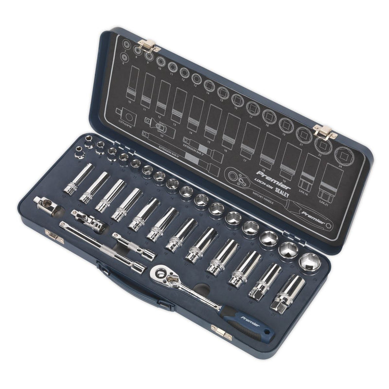 Sealey Socket Set 34pc 3/8"Sq Drive Lock-Onï 6pt Metric AK27481 Sealey - Dynamic Drive