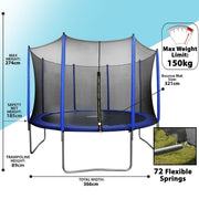 Dellonda 12ft Heavy-Duty Outdoor Trampoline with Safety Enclosure Net Dellonda  - Dynamic Drive