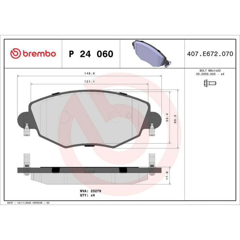 Brembo 4 x Front Brake Pad Set fits Ford Mondeo 2000-2007 1.8 2.0 2.2 2.5 3.0