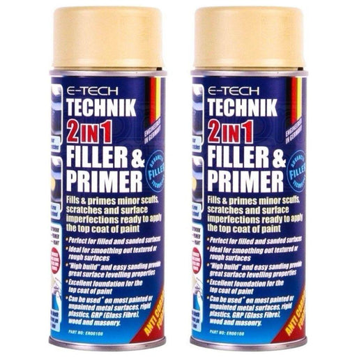 2x E-Tech Technik 2-in-1 Filler & Primer Car Body Repair Paint Undercoat 400ml Can E-Tech - NN4 Online 