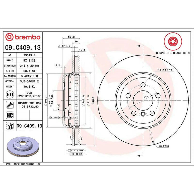 Brembo Front Brake Aluminium Brake Disc Hub Discs & Pads fits BMW 5 2010-2017