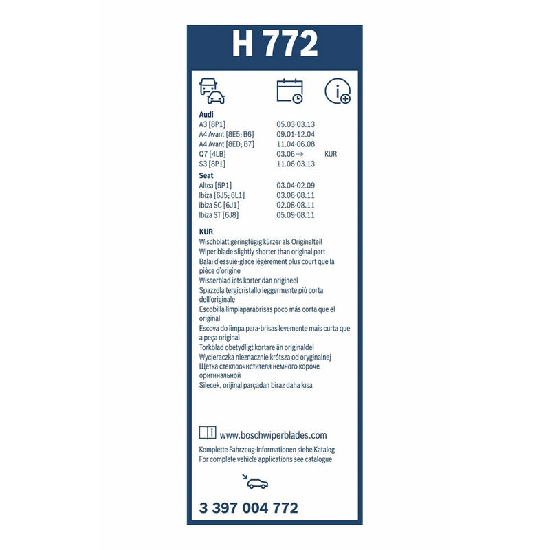 Bosch Conventional Wiper Blade 340mm — H772 fits Audi A3 2003-2013