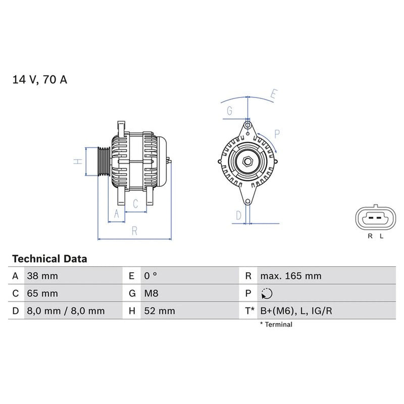 Bosch Car Alternator 12V fits Daewoo Kalos 2003 on 1.2