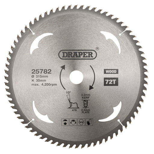 Draper TCT Circular Saw Blade for Wood, 315 x 30mm, 72T 25782 Draper - Dynamic Drive