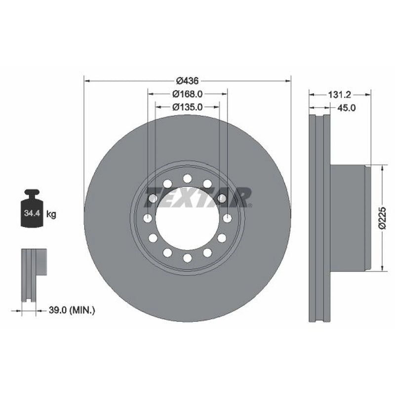 Textar 2 x Internally Vented Brake Discs 93322600