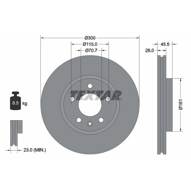 Textar 2 x Vented Front Brake Discs 92205605-x2