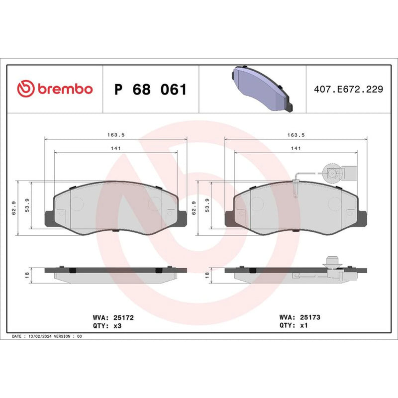 Brembo 4 x Rear Brake Pad Set fits Nissan Interstar 2021-2024