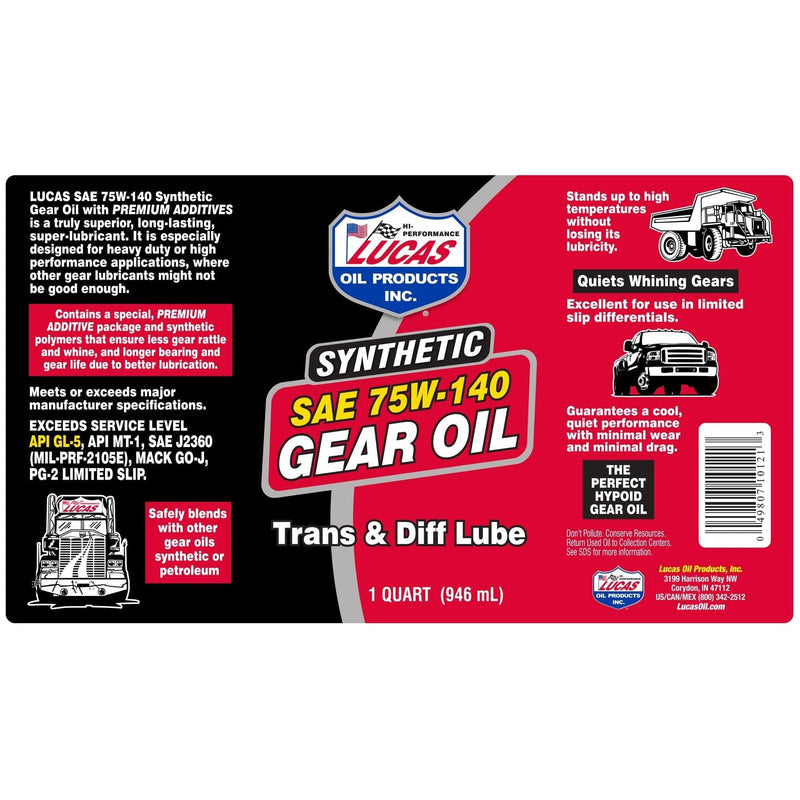 Lucas Oil 75W140 Gear Oil 946Ml 10121 Lucas Oil - Dynamic Drive