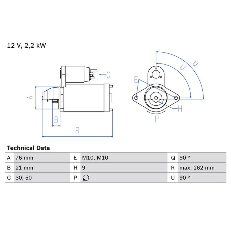 Bosch Starter Motor 12V 2.2kW 9 Teeth 0 986 022 710