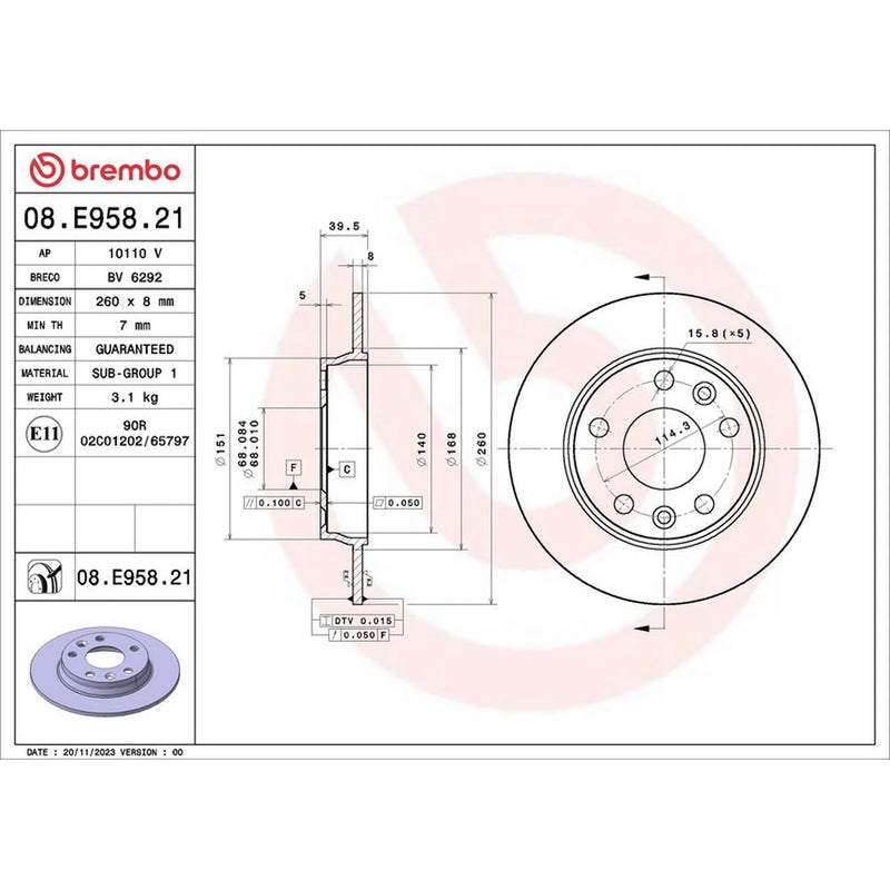 Brembo Rear Brake Solid Discs & Pads fits Renault Zoe 2018 on
