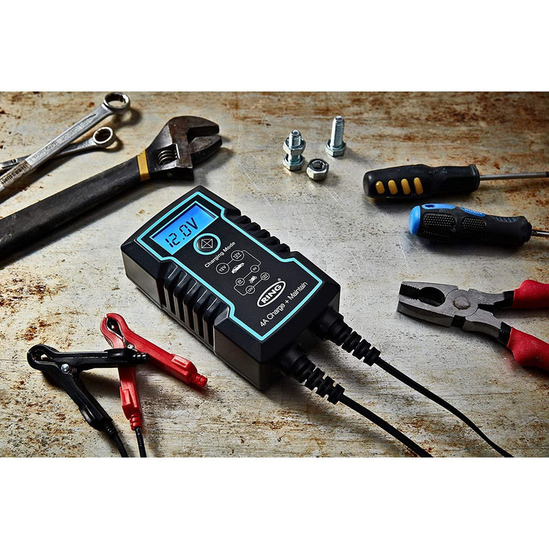 Ring 4A Smart Battery Charger and Battery Maintainer LCD Display 6/12v Ring Automotive - Dynamic Drive