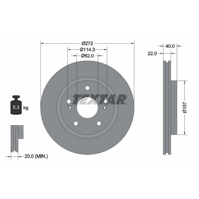 Textar 2 x Vented Front Brake Discs 92289403
