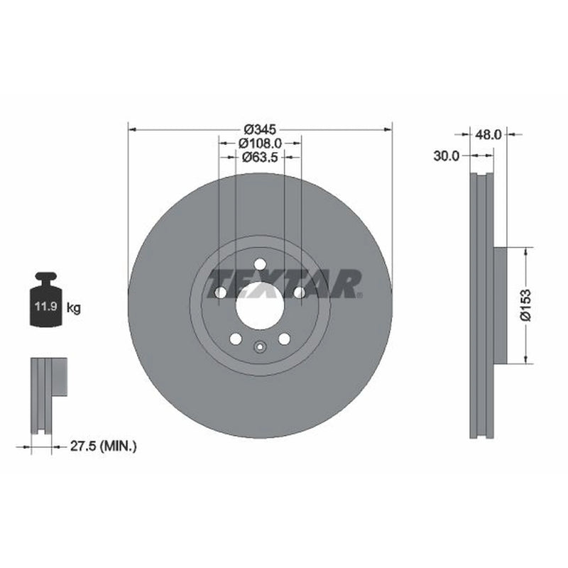 Textar 2 x Vented Front Brake Discs 92289805-x2