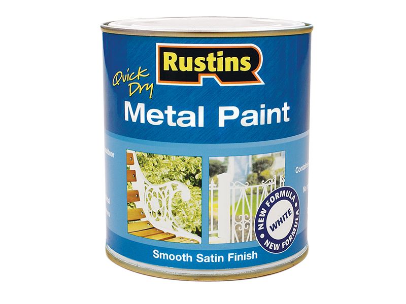 Rustins Quick Drying Metal Paint Smooth Satin White 250ml Rustins - Dynamic Drive