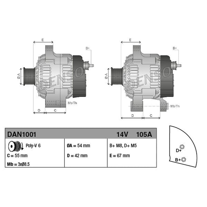 Denso Car Alternator 12V fits Alfa Romeo Mito 2009-2018 1.3