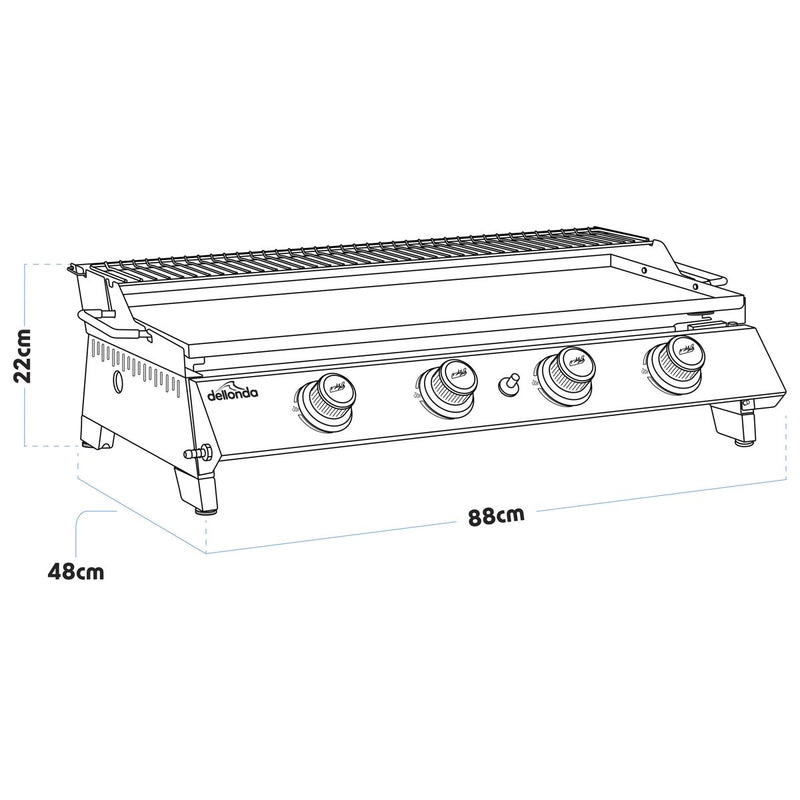 Dellonda 4 Burner Stainless Steel Portable Gas Plancha with Warming Rack 10kW Dellonda - Dynamic Drive